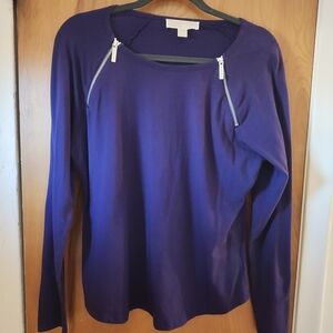 Michael Kors Deep Purple Long Sleeve Top with Zipper Detail.
